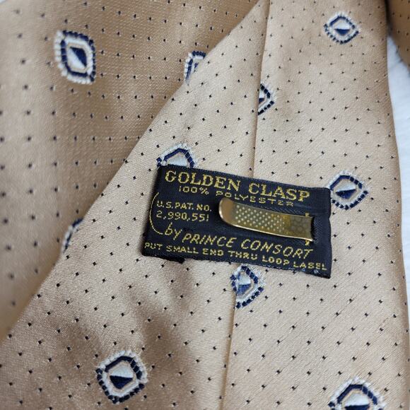 VTG 70s Golden Clasp by Prince Consort Gold Wide Kipper Polyester Point Neck Tie - Picture 5 of 12
